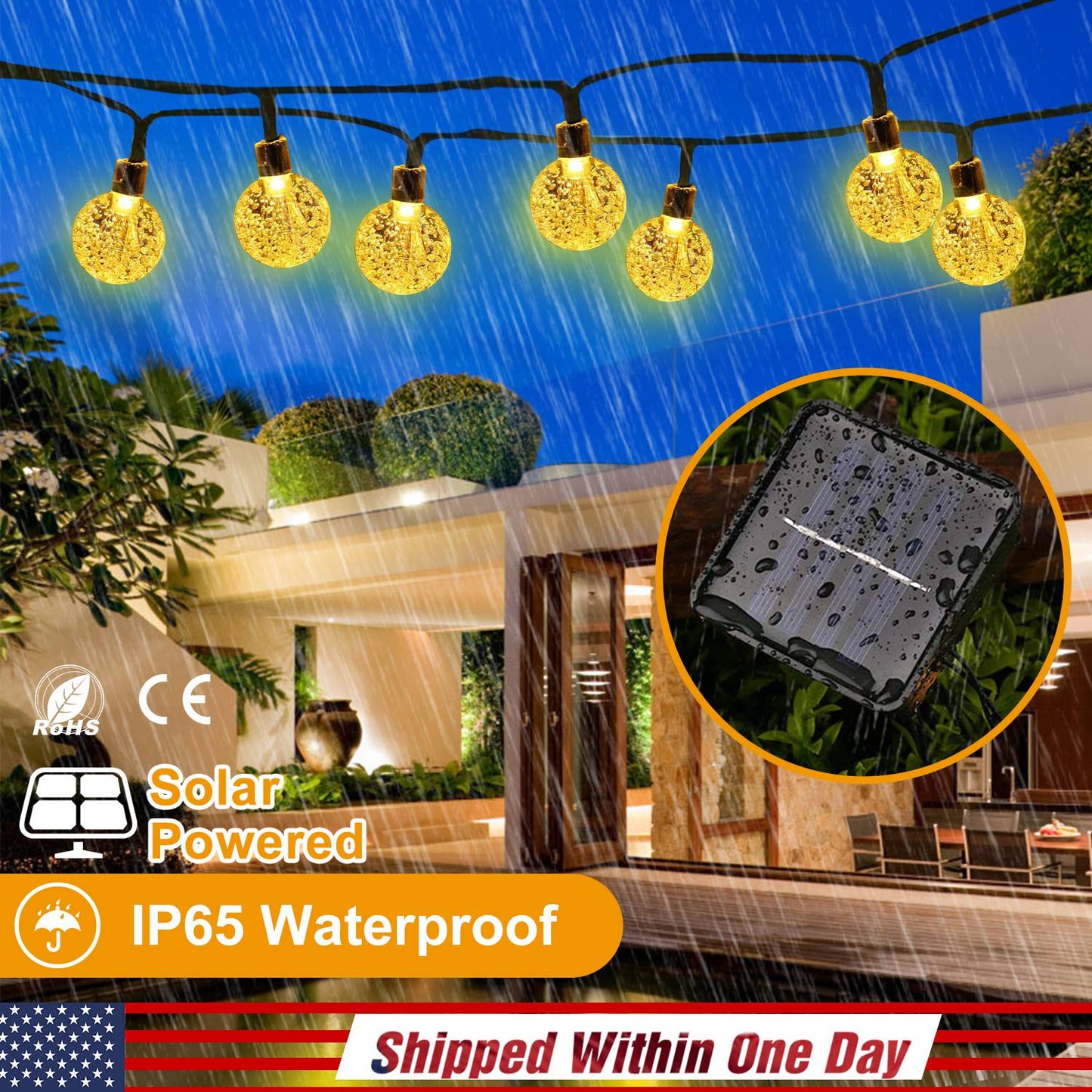 Globe String Solar Lights 30 Ball LED Fairy Solar Lamps 8 Lighting Modes IP65 Waterproof Decorative Lights w/ Stake Garden Lawn Flower Trees Patio Gar