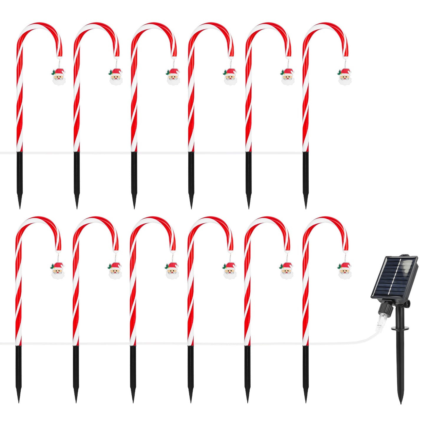 Solar Christmas Candy Cane Lights with 12 Candies 72LEDs Outdoor Christmas Decorations IP44 Waterproof Flickering Pathway Markers String Lights with 8