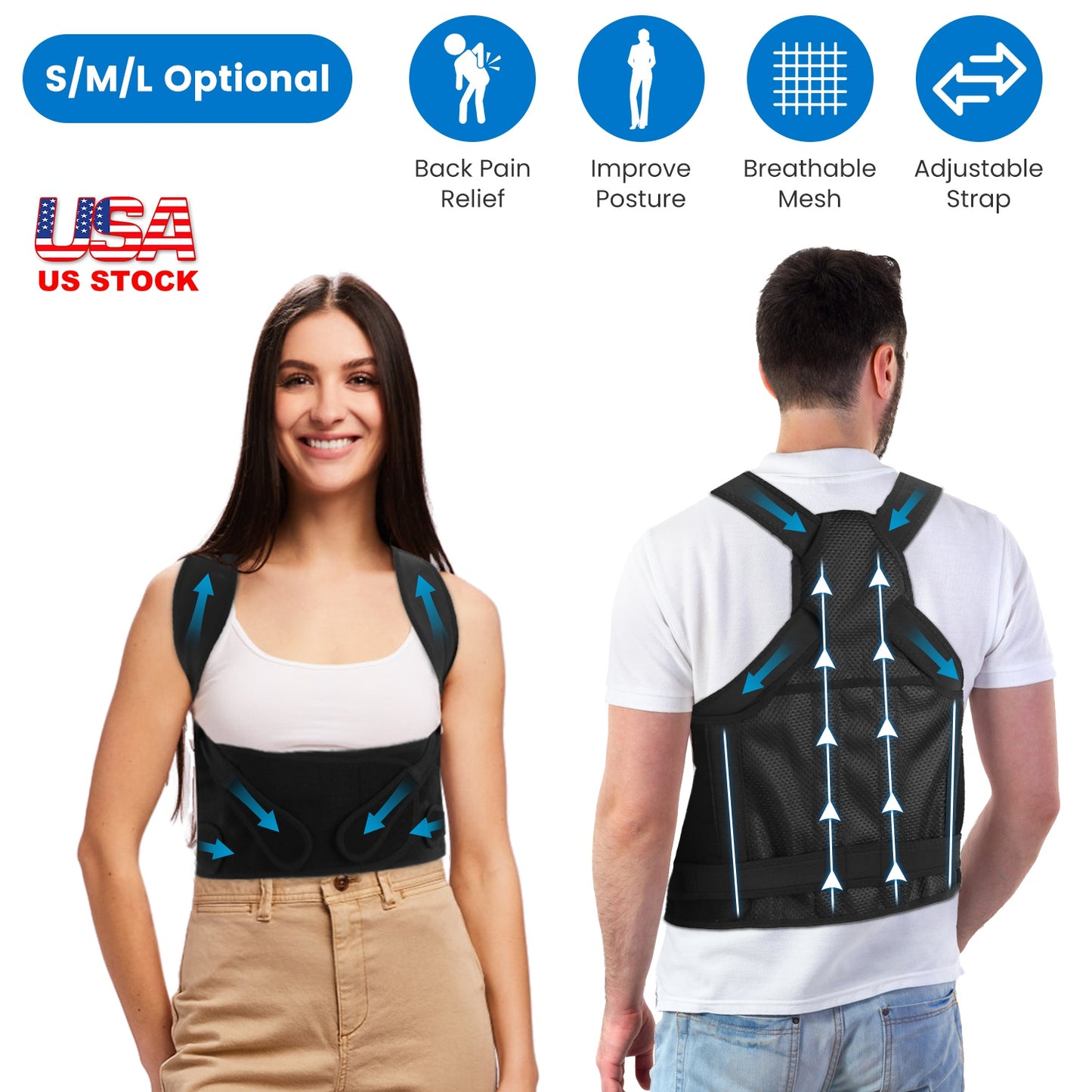 Posture Corrector for Women Men Adjustable Back Brace Posture Trainer Improve Hunchback Slouching Kyphosis Correction Invisible Under Clothes Upper Ba