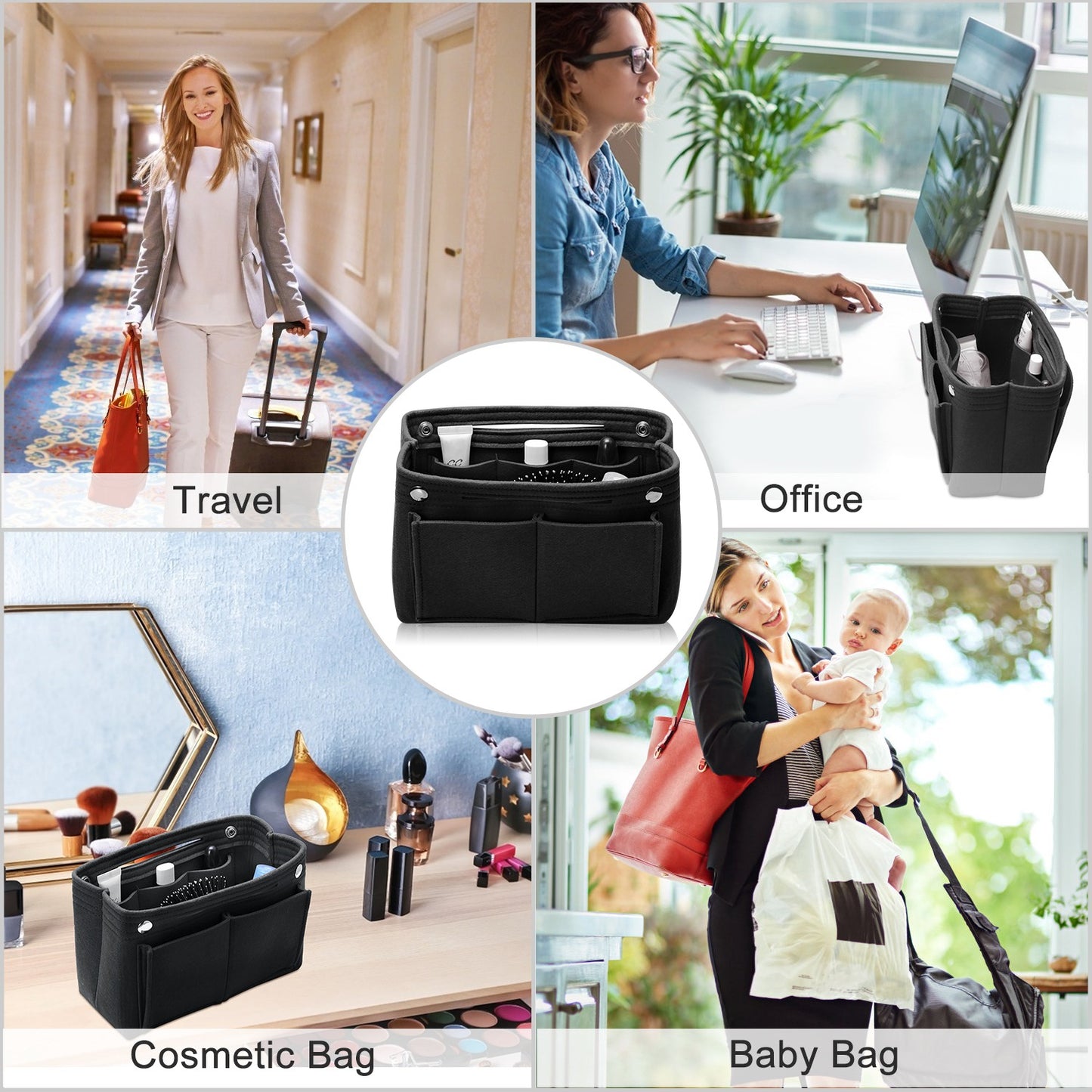 Felt Handbag Insert Organizer Purse Tote Shaper Bag in Bag Cosmetic Bag Handbag Purse Organizer