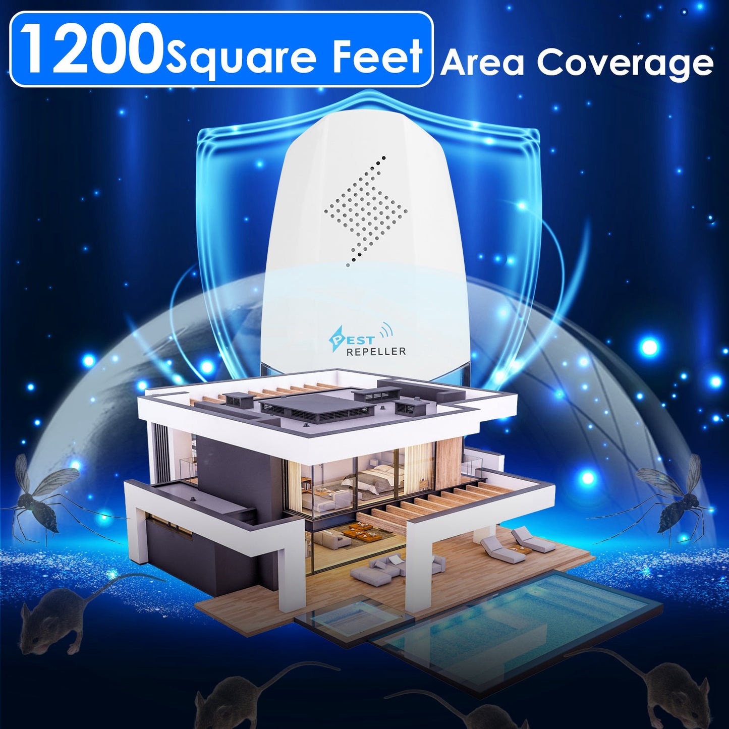 2 Pack Ultrasonic Pest Repeller with Night light Plug In Pest Mice Repellent Indoor Roach Bed Bug Mouse Rodent Mosquito Killer for Bedroom Garage Ware