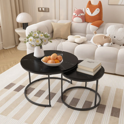 Nesting Coffee Table Set of 2 with Marble Pattern Tops
