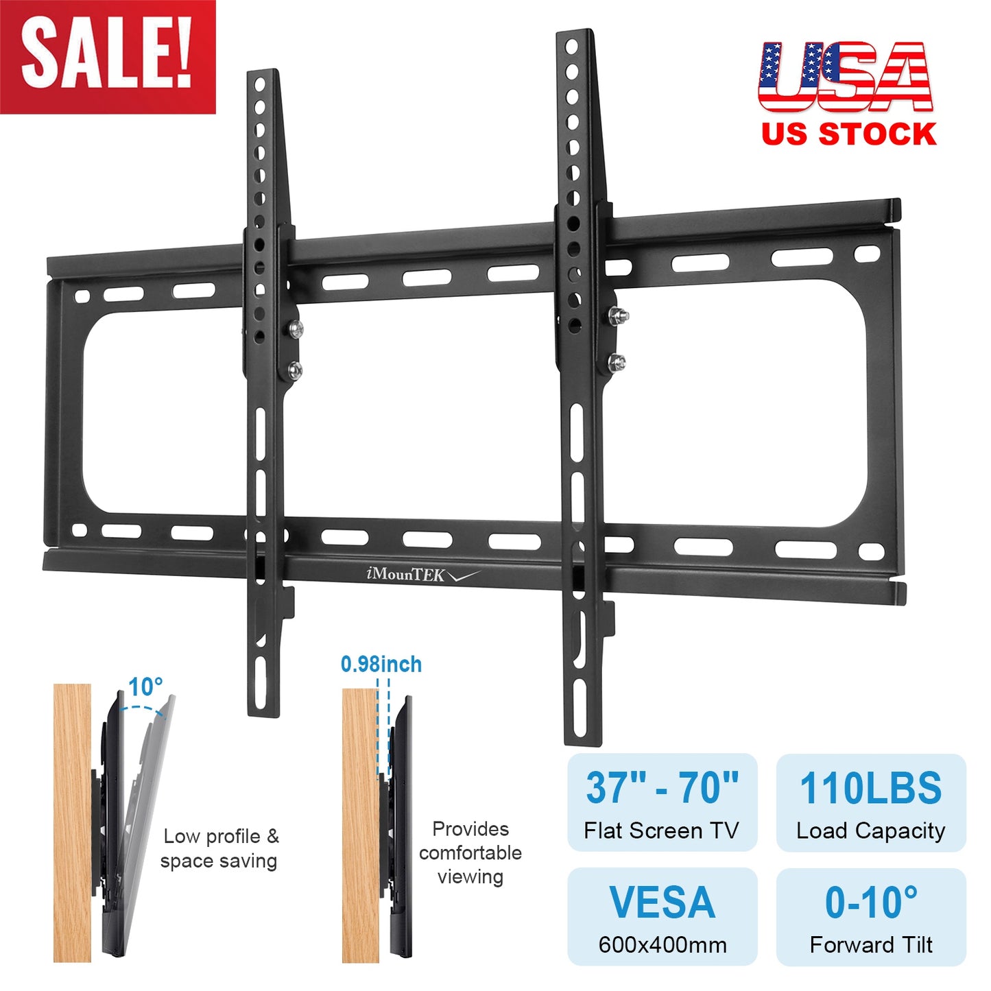 Tilt TV Wall Mount Bracket For 37-70in LED/LCD/PLASMA Flat TV VESA 600x400mm Tilting -10¡