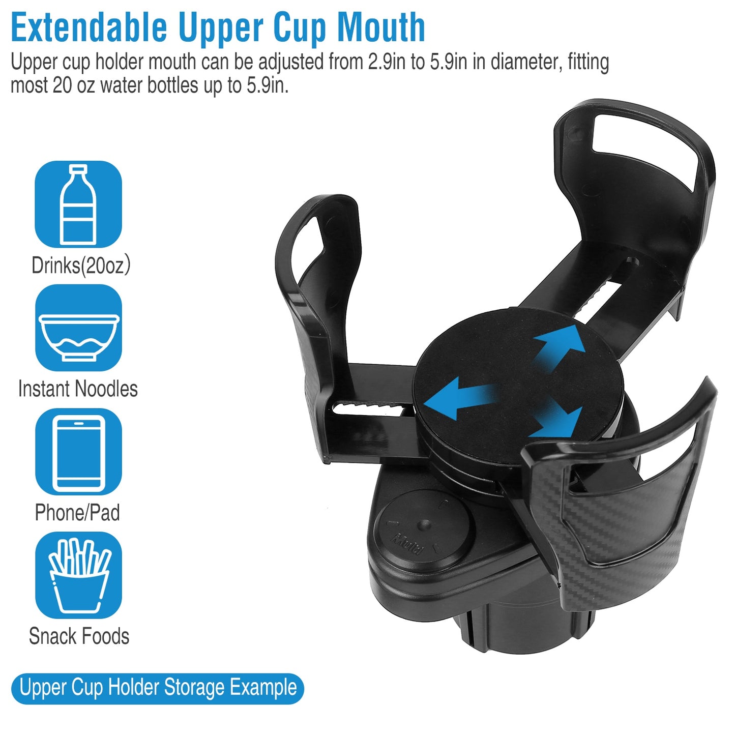 2 In 1 Car Cup Holder Extender Adapter 360¡ Rotating Dual Cup Mount Organizer Holder For Most 20 oz Up To 5.9" Coffee Drinking Bottles Key Glass Stora