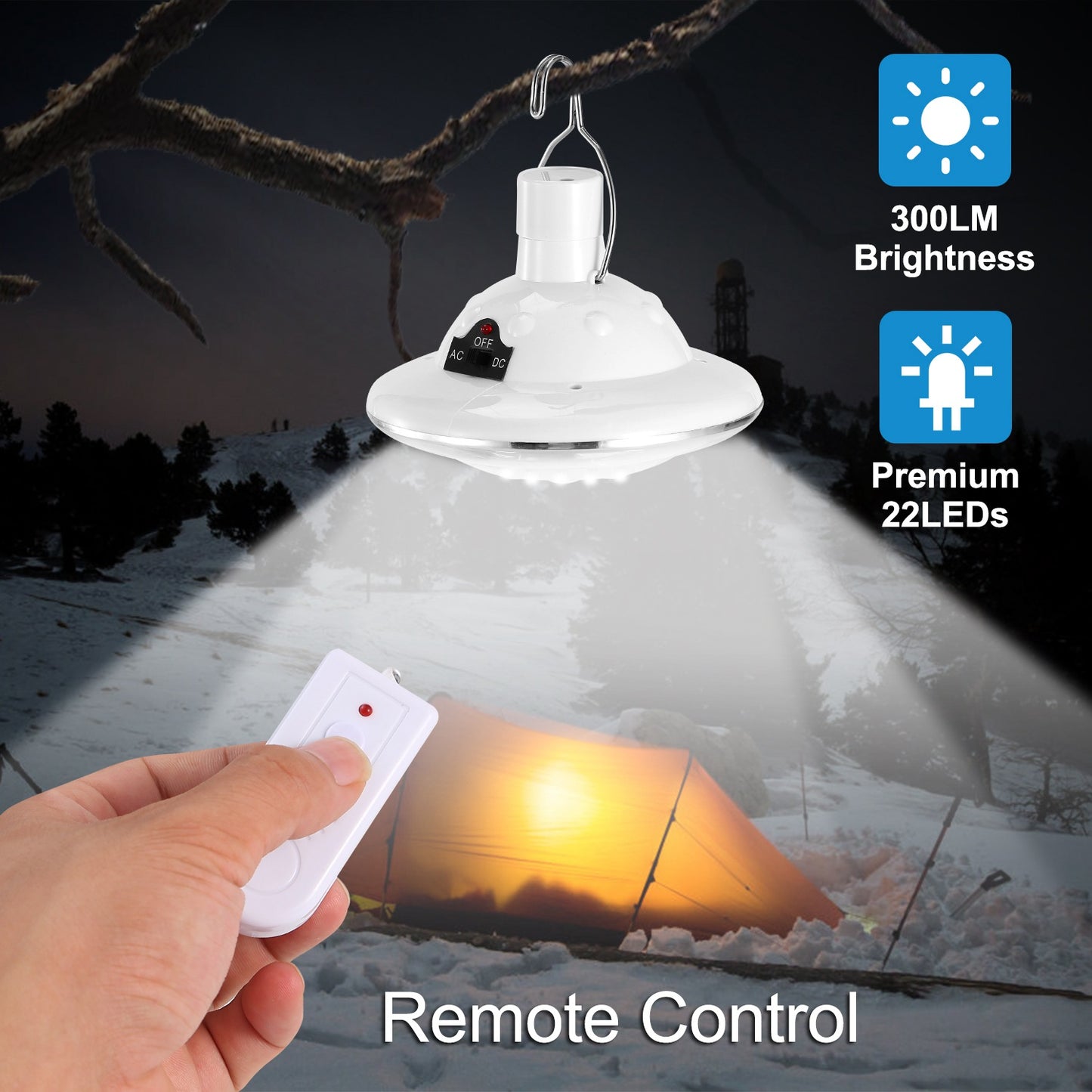 Solar Camping Light Hanging LED Bulb Lamp Portable Lantern Emergency Light W/ Remote Control 3 Modes Hooking For Patio Tent Garden Fishing