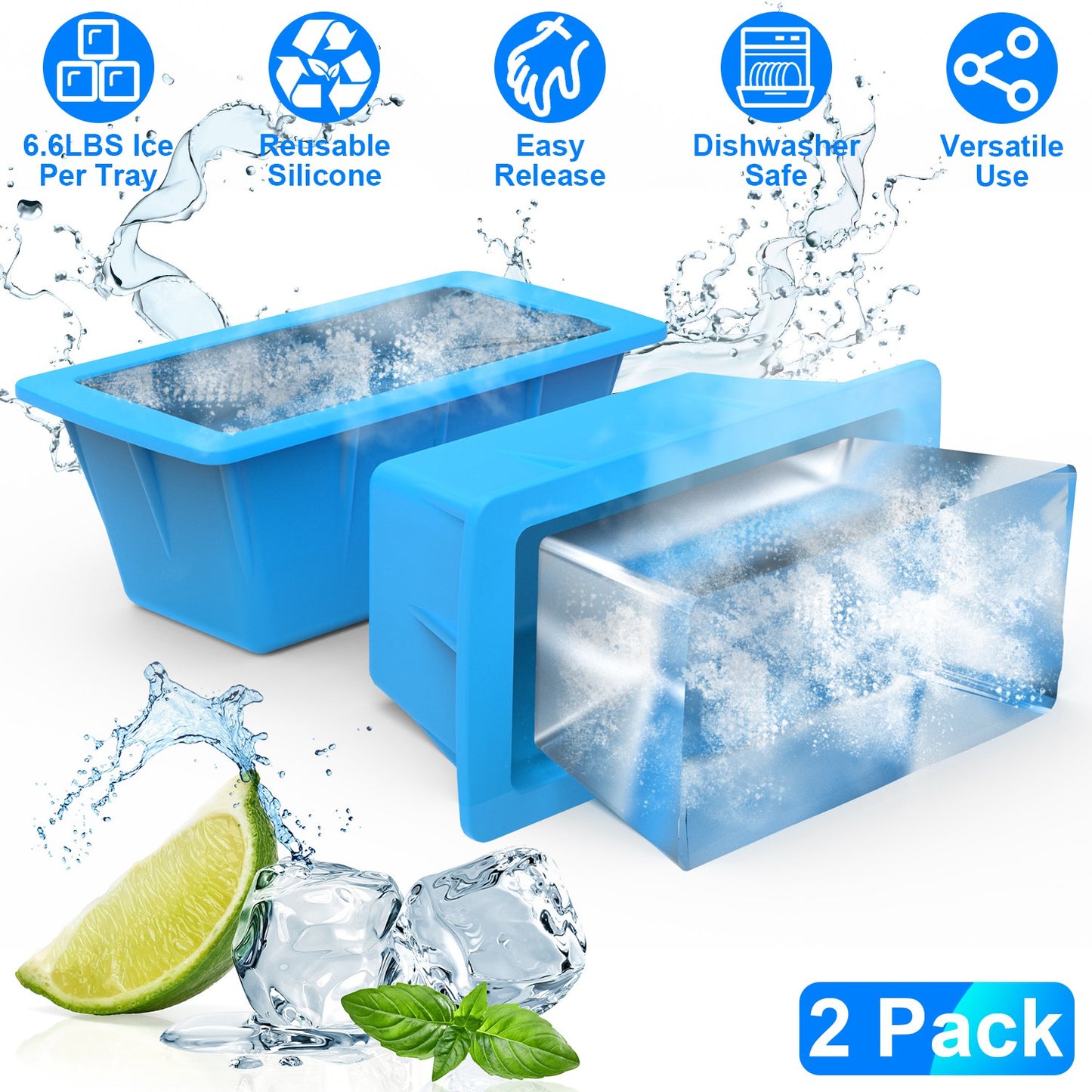 2 Pack 6.6LBS Silicone Freezer Molds Ice Block Molds Ice Pop Molds for Ice Baths Soup Seafood Freezing DIY Ice Decorations