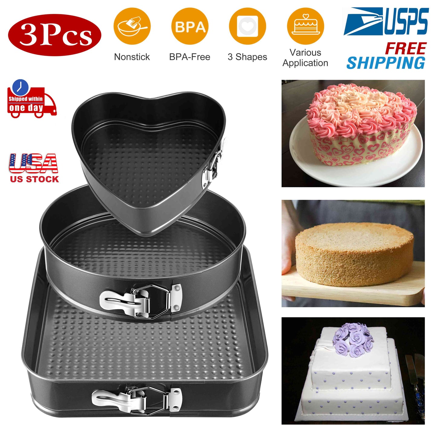 Non-stick Springform Cake Pan Leakproof 9"10"11" Bakeware Pan w/ Removable Bottom 3Pcs/Set