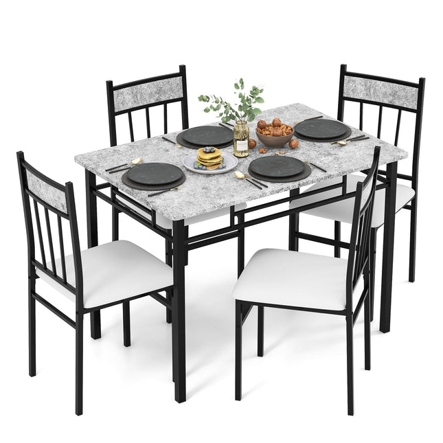 5-Piece Faux Marble Dining Set with Steel Frame
