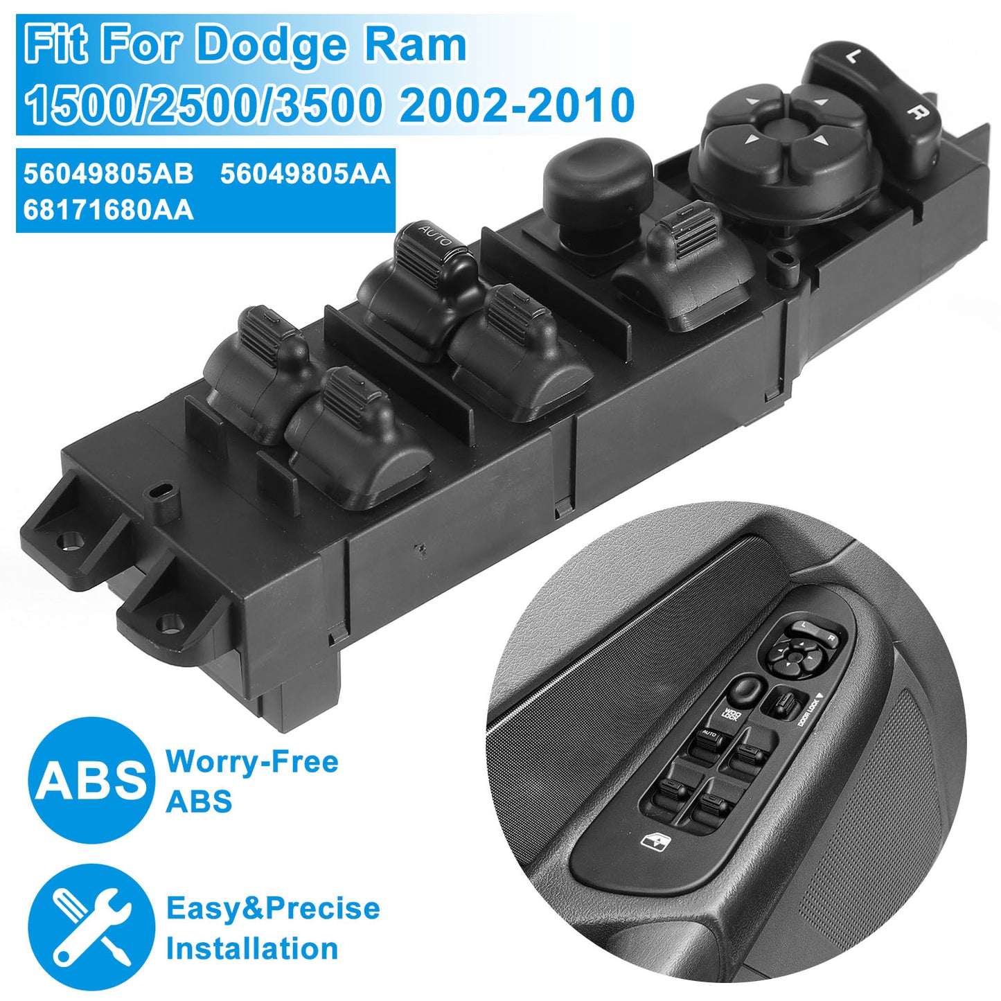 Electric Master Power Window Switch Driver Side Fit for 2002-2010 Dodge Ram 56049805AB 68171680AA