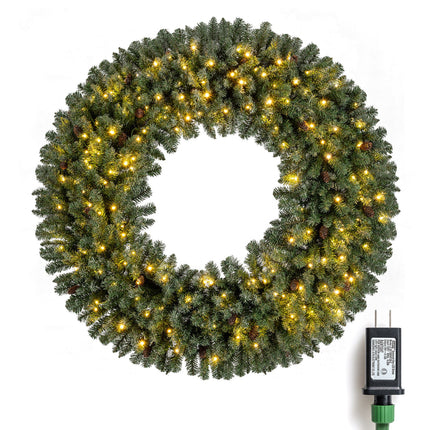 60 Inch Pre-Lit Artificial Christmas Wreath 200 LED Warm White Lights