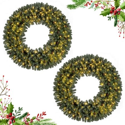 60 Inch Pre-Lit Artificial Christmas Wreath 200 LED Warm White Lights