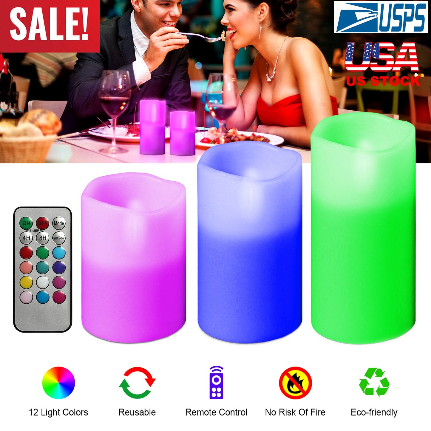 3Pcs Flameless Candles Votive Candles Wireless Battery Operated LED Flickering Candles w/ Remote Control Timer