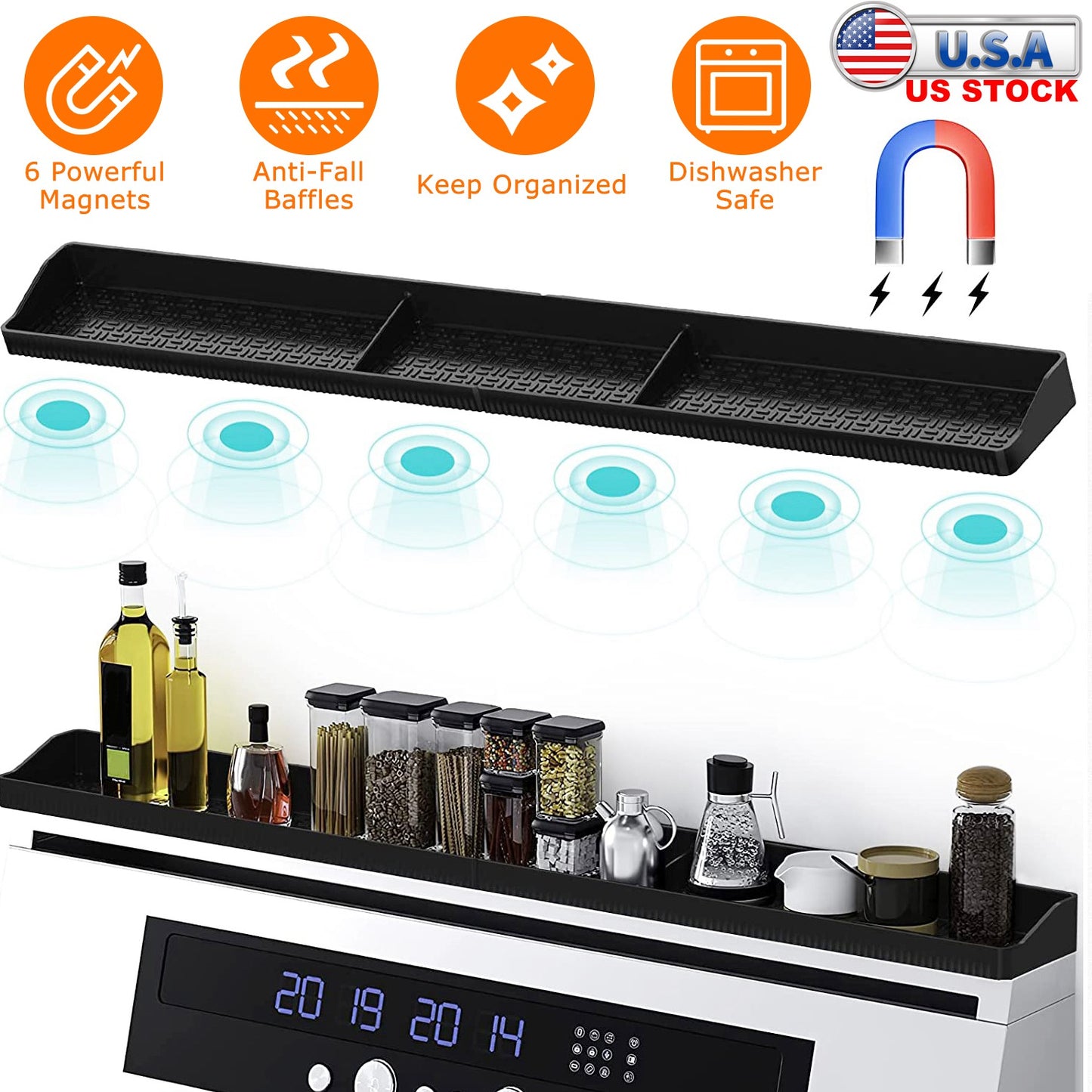 Magnetic Stove Top Shelf Silicone Over Stove Spice Rack Non-Slip Kitchen Oven Shelf Organizer for Kitchen Stove