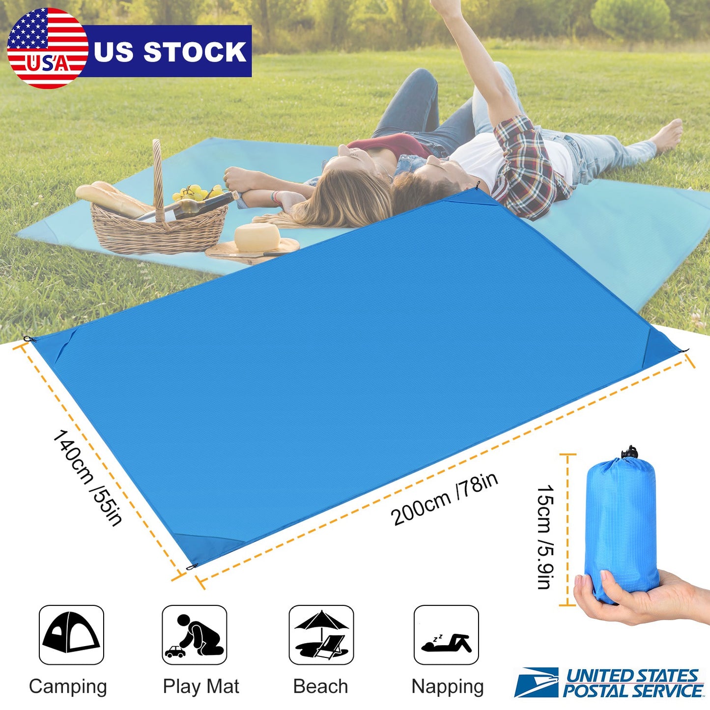 Portable Beach Blanket 4.6Õ x 6.6Õ Waterproof Foldable Camping Rug Pocket Sandproof Picnic Mat for Camping Picnic Hiking Grass Travel