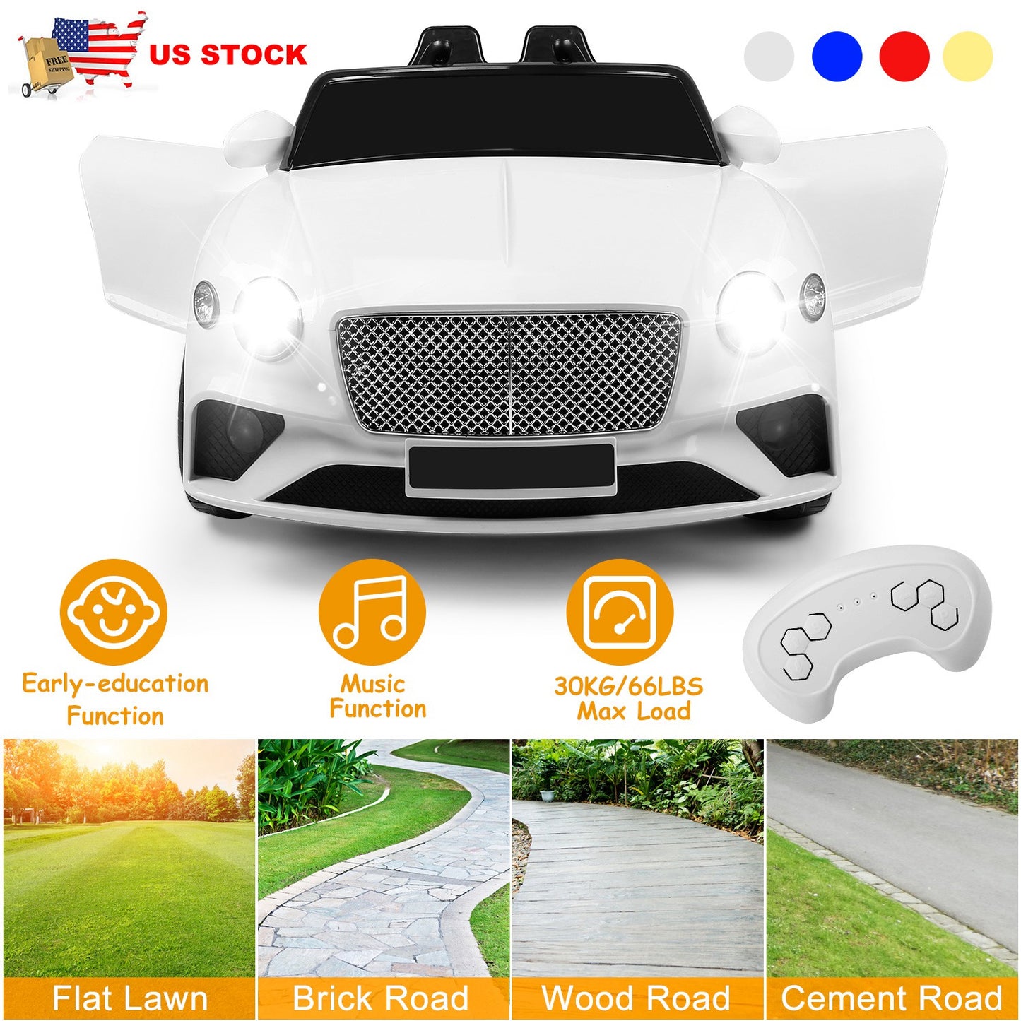 Kids Electric Ride On Car with Parental Remote Control Early Education Music Swaying Car Lights With 3 Adjustable Speeds