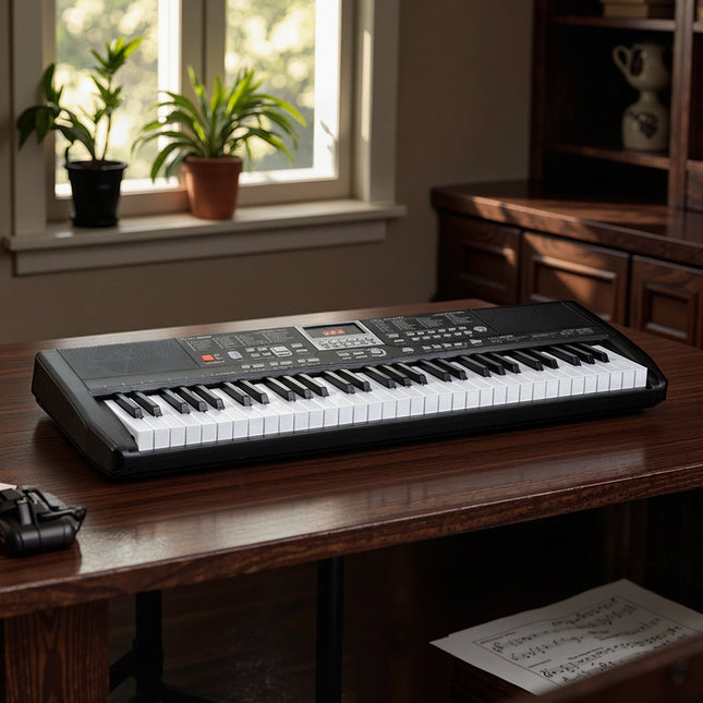 61 Keys Beginners Piano Keyboard Electric Keyboard Kit with Adjustable Stand and Stool-Black