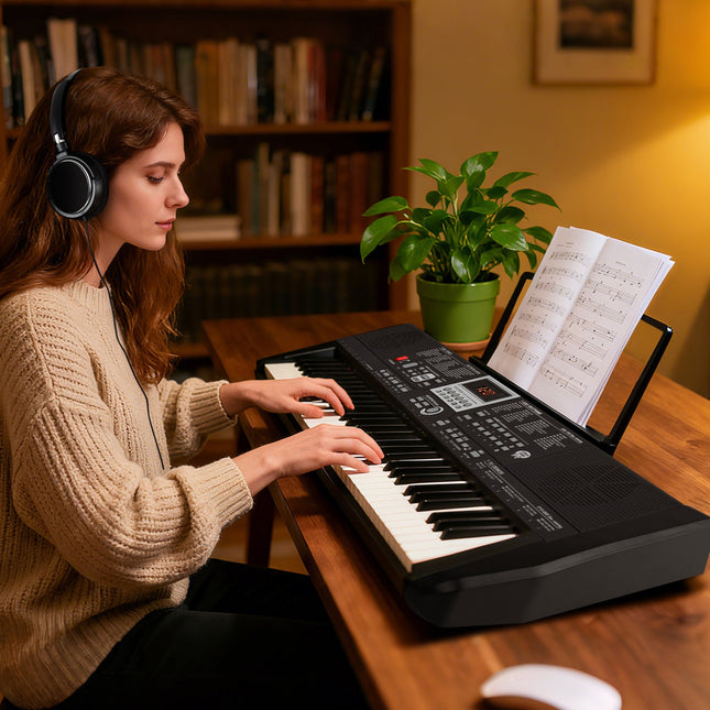 61 Keys Portable Keyboard for Beginners Electric Piano Keyboard Kit with 200 Rhythms and 200 Tones-Black