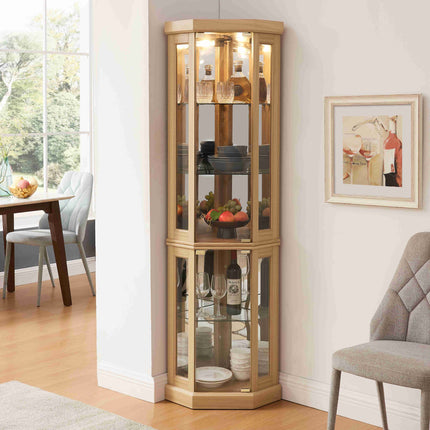 5-Tier Lighted Corner Curio Cabinet with Adjustable Glass Shelves