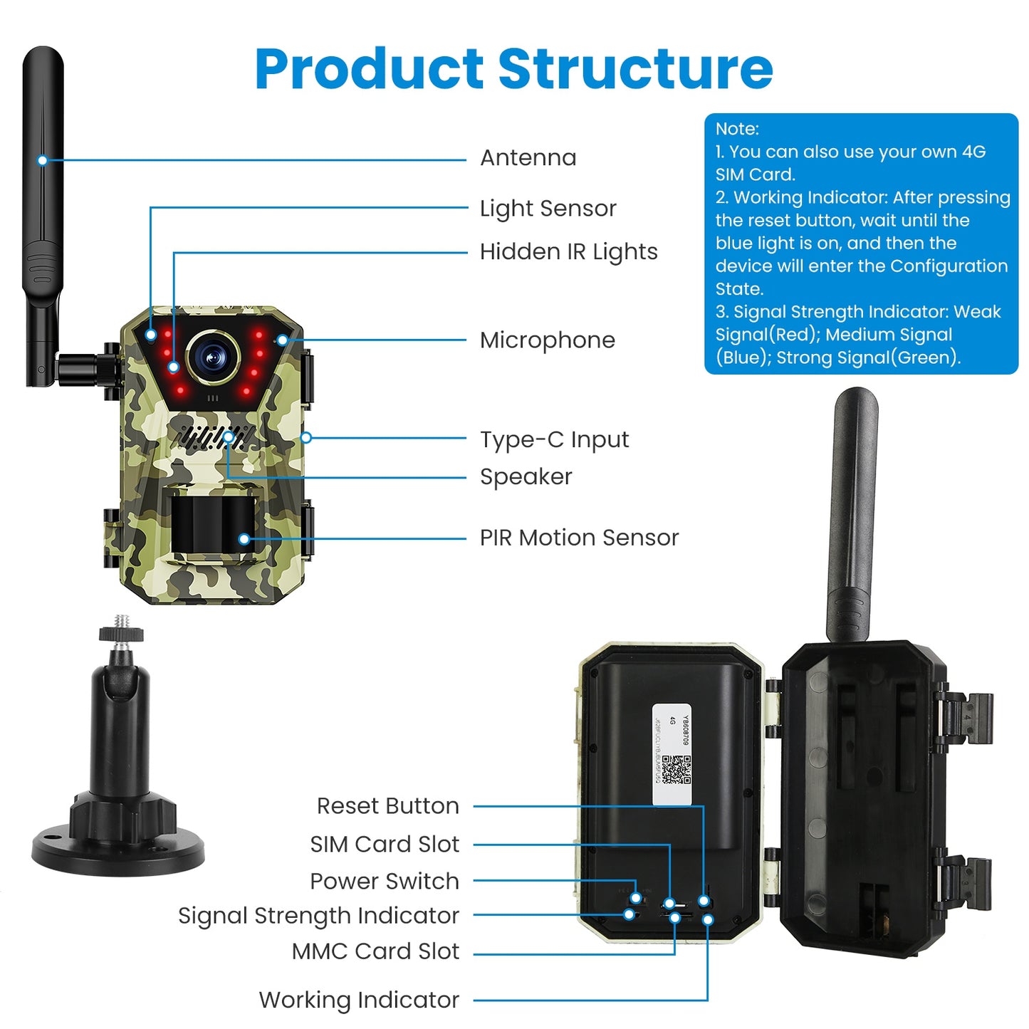 4G 4K 30FPS Solar Trail Camera Outdoor Wildlife Camera Motion Activated IP66 Waterproof with 140¼Viewing Angle No Glow Night Vision SIM Card APP Contr