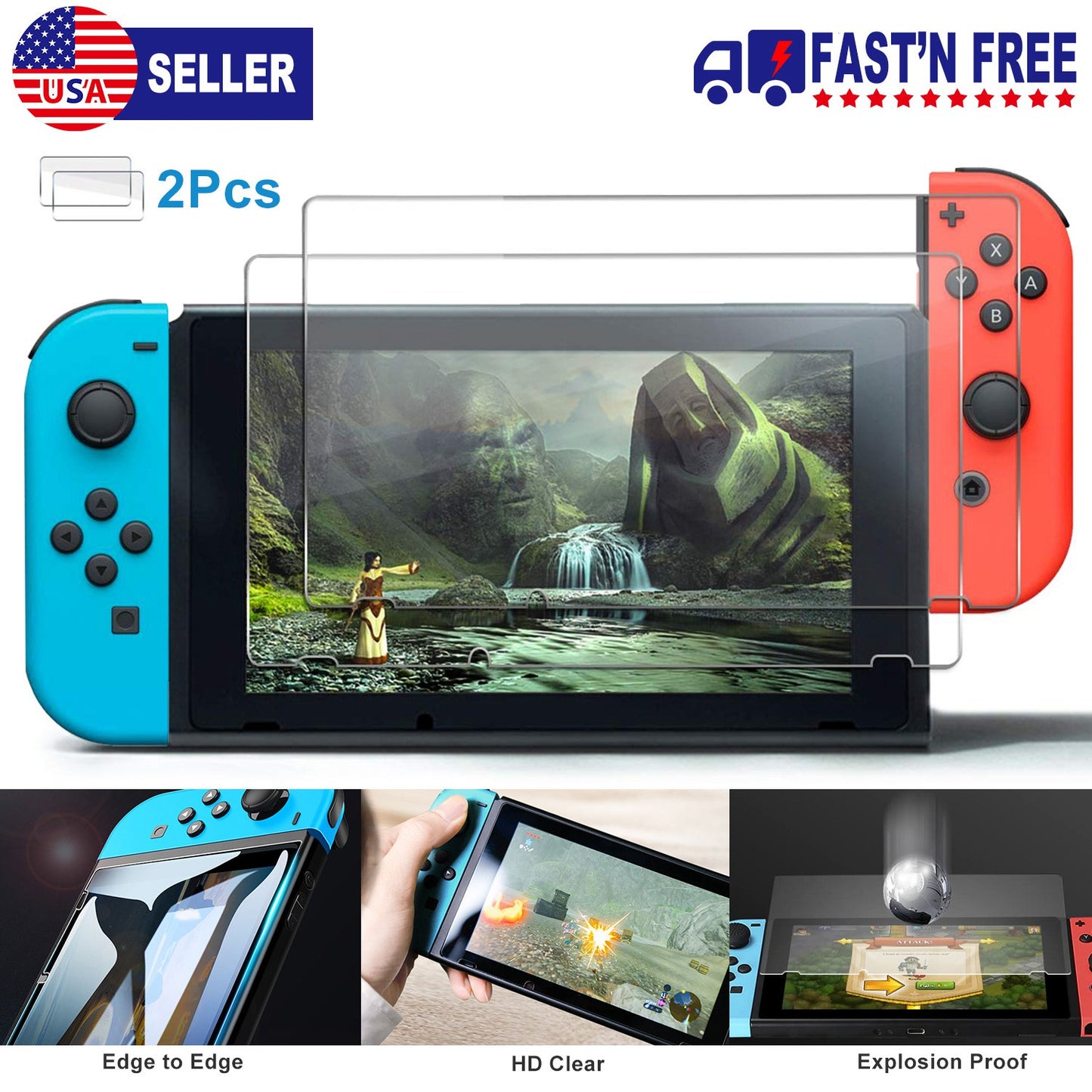 2 Pack Screen Protector Tempered Glass Screen Saver HD Anti-Scratch for Nintendo Switch6.2 Inch Protector Film