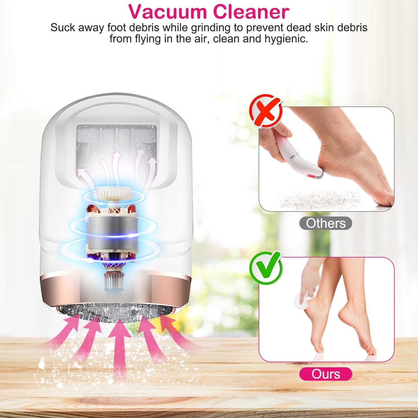17Pcs Electric Foot Callus Remover with Vacuum Foot Grinder Rechargeable Foot File Dead Skin Pedicure Machine with 3 Grinding Heads 2 Speeds Foot Care