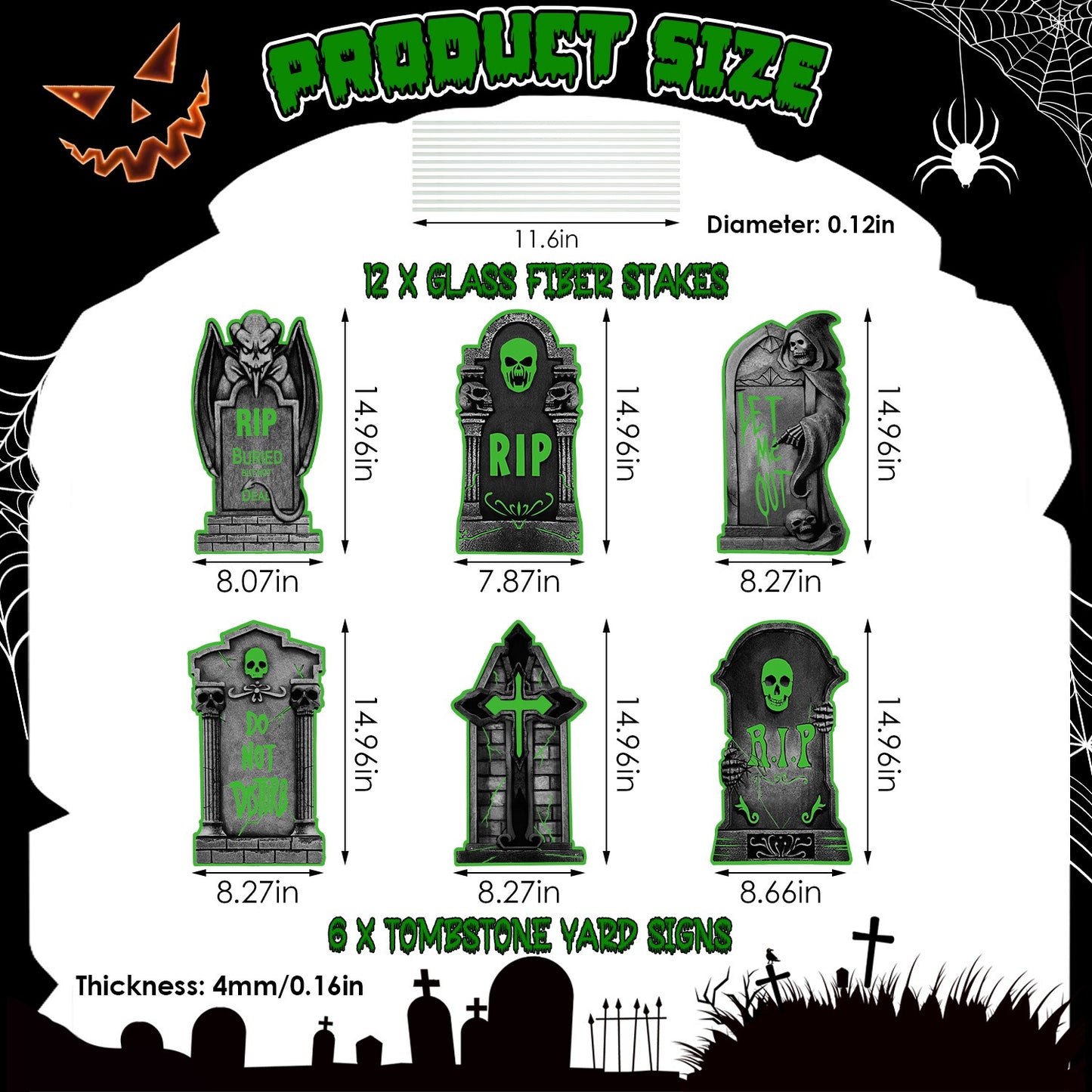 Halloween Tombstone Yard Sign Decorations 6Pcs Glow in the Dark Halloween RIP Tombstone Fluorescence Lawn Sign with 12 Stakes for Haunted House Garden
