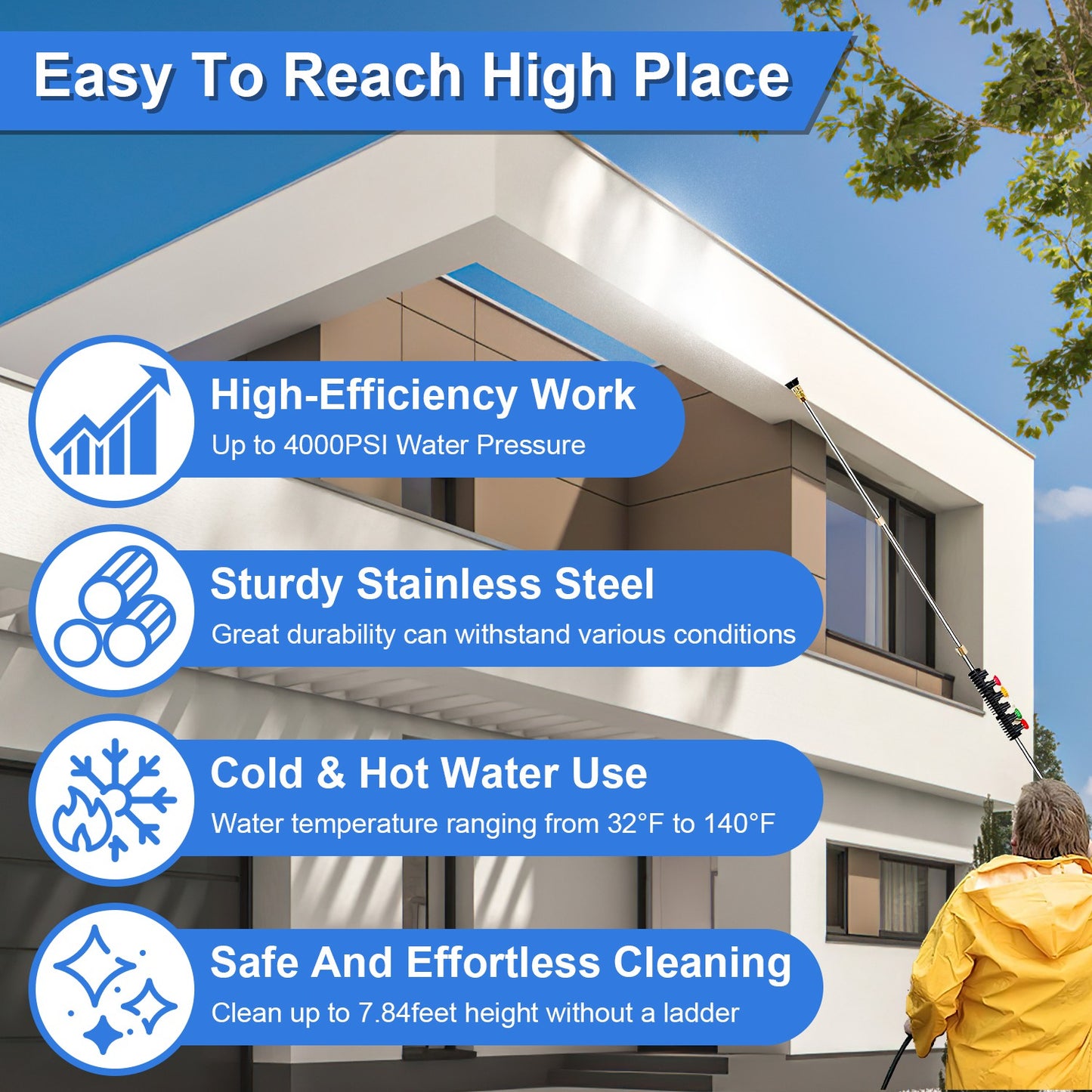 7.54FT Pressure Washer Extension Wand With 1/4" Quick Connect 4000 PSI Pressure 3 Curved Wands 6 Spray Nozzles For Deck Roof Yard Window Wall Fence Cl