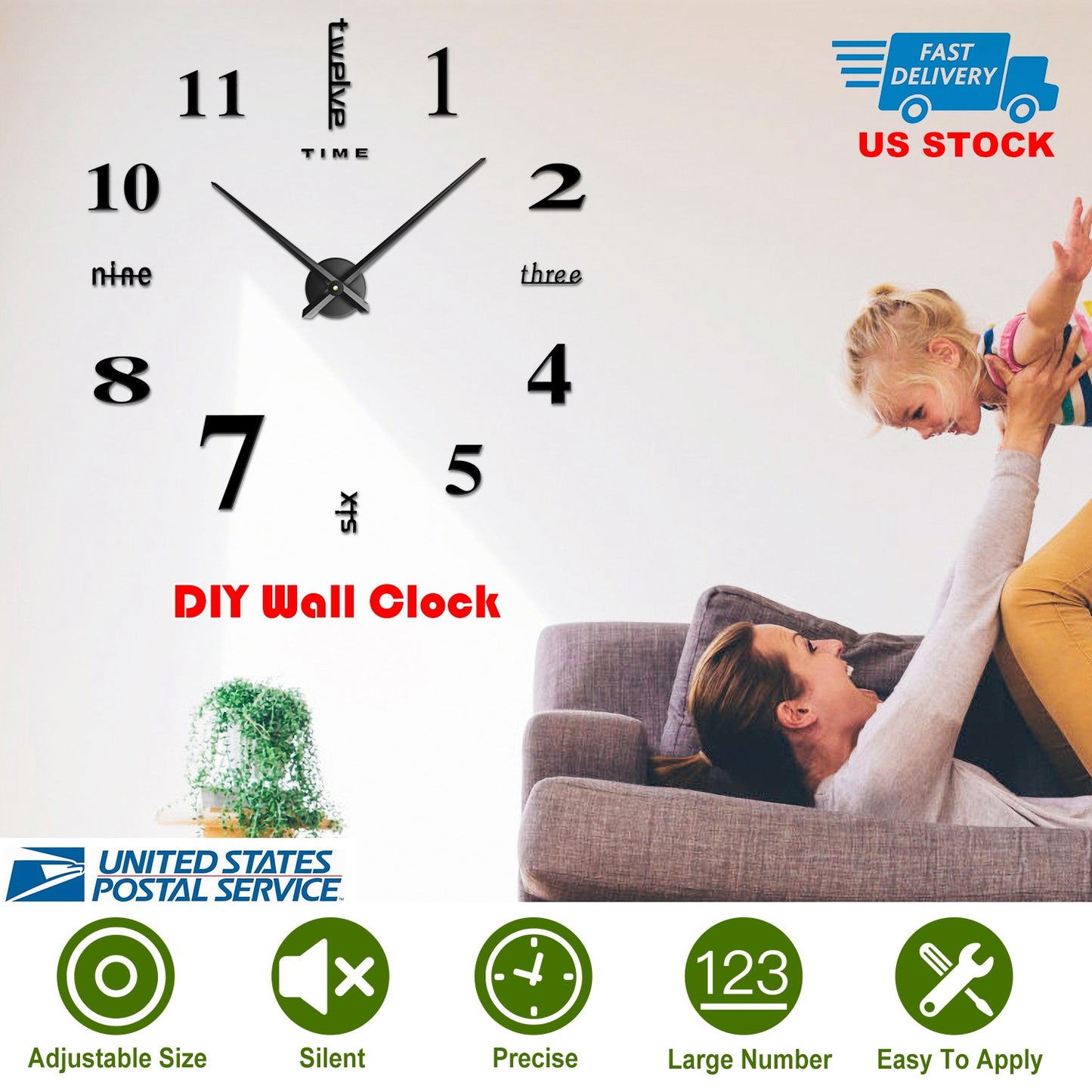 DIY Wall Clock 3D Mirror Surface Sticker Modern Art Wall Clock Home Office Decors Big Number Watch