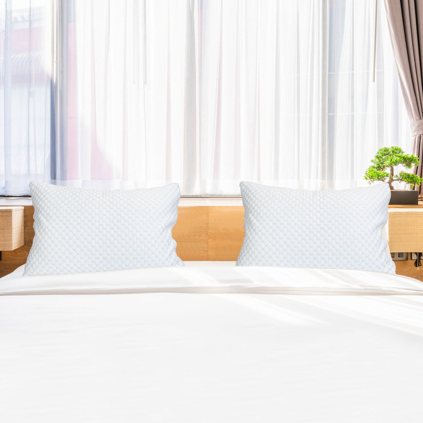 Shredded Memory Foam Pillow Adjustable Cool Pillow with Extra Filling Machine Washable Cover for Side Back Stomach Sleepers