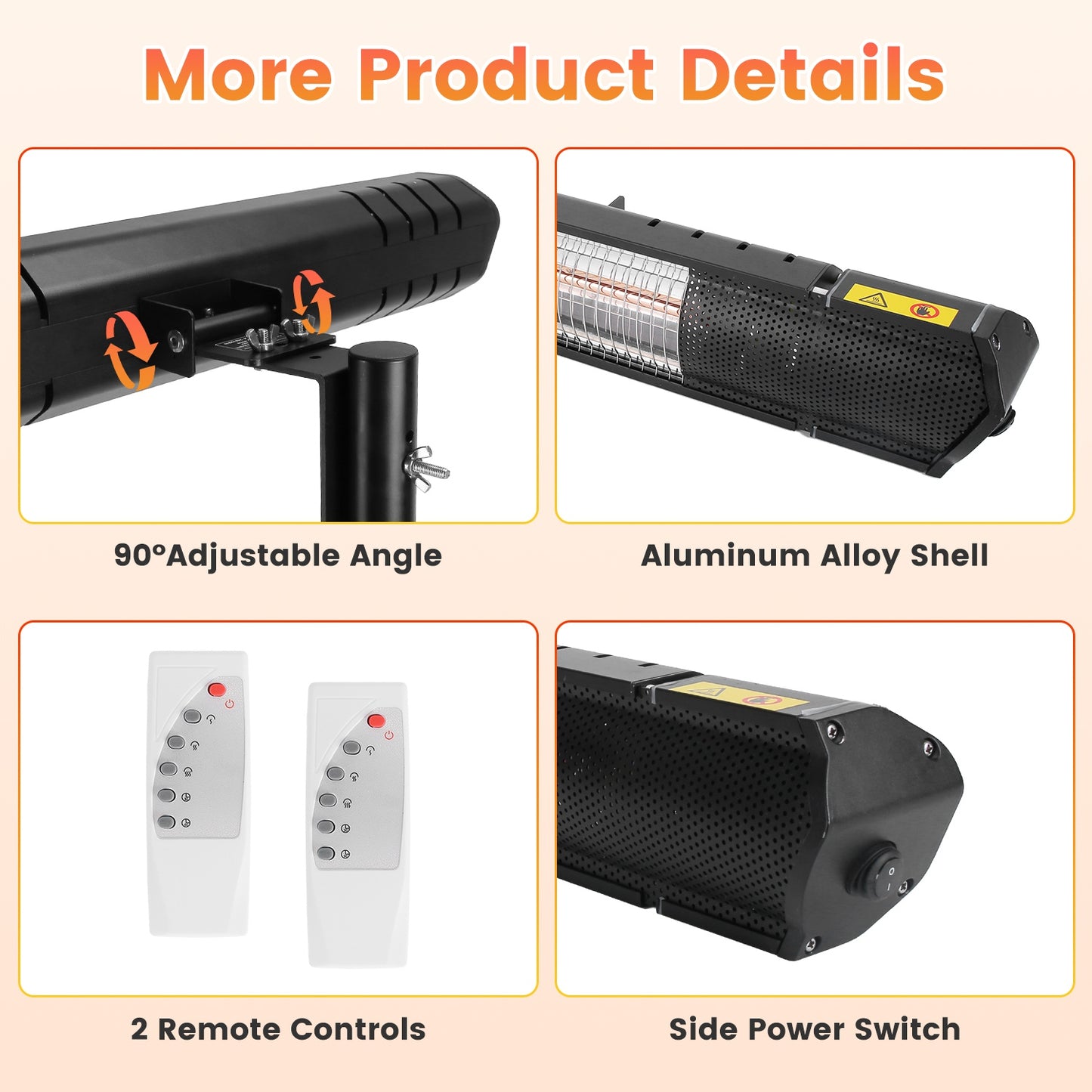 1500W Infrared Patio Heater with Stand, 3 Heat Levels & Remote