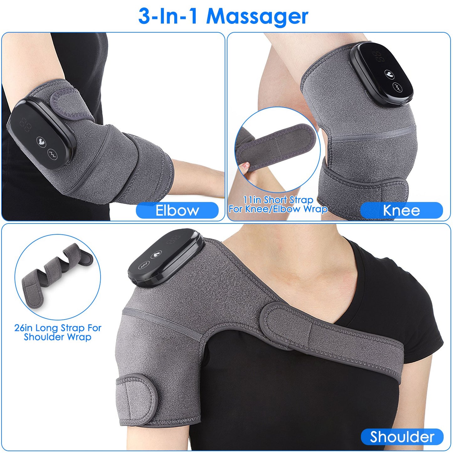 3-In-1 Heated Knee Massager Shoulder Heating Pads Elbow Brace withÊ3 Level Vibration and Heating Modes for Pain Stress Relief