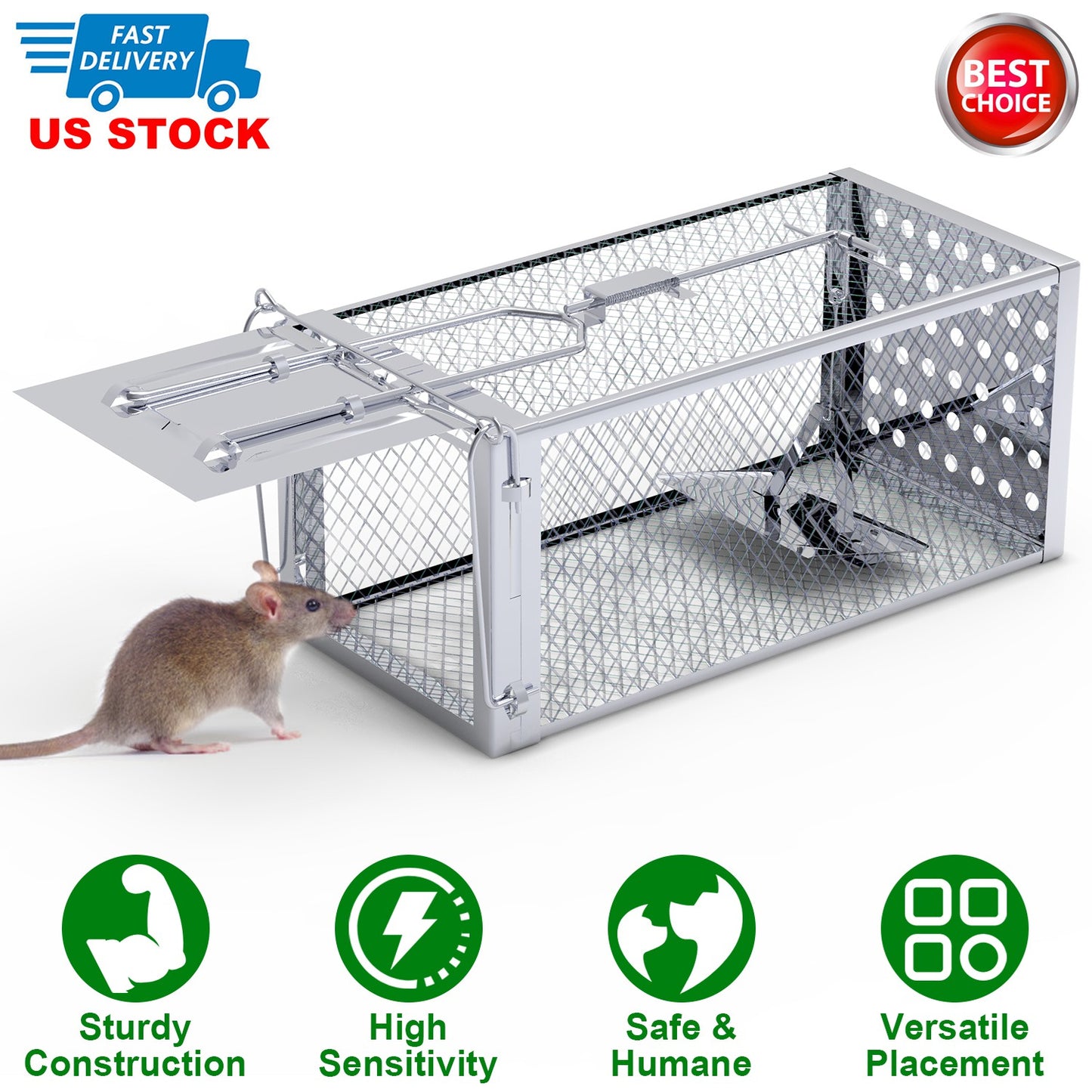 Single Door Rat Trap Cage Humane Rodent Trap Mouse Trap Indoor Outdoor for Small Rodents Mice Voles Hamsters