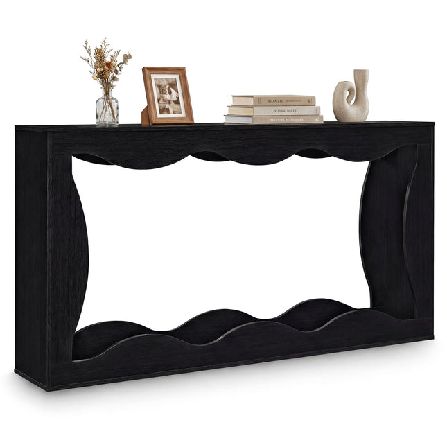 63 Inch Console Table 2-Tier Narrow Entryway Table with Wavy Edge Storage Shelf