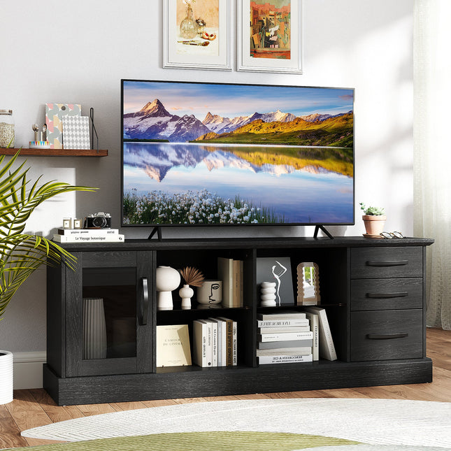 63 Inches Media Console Table with 3 Drawers and 2 Glass Shelves