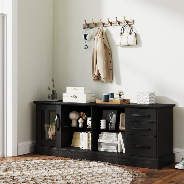 63 Inches Media Console Table with 3 Drawers and 2 Glass Shelves