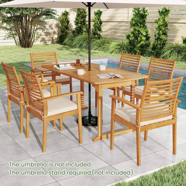 63 inch Outdoor Dining Table with Umbrella Hole and Slatted Tabletop