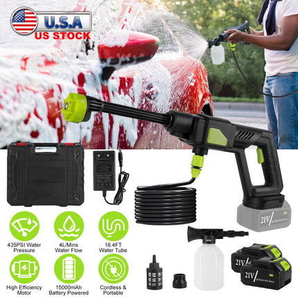 Cordless Pressure Washer Portable Electric Power Washer High Pressure Water Sprayer 435PSI Car Washer Cleaner with 6-in-1 Nozzle Foam Bottle Filter 15