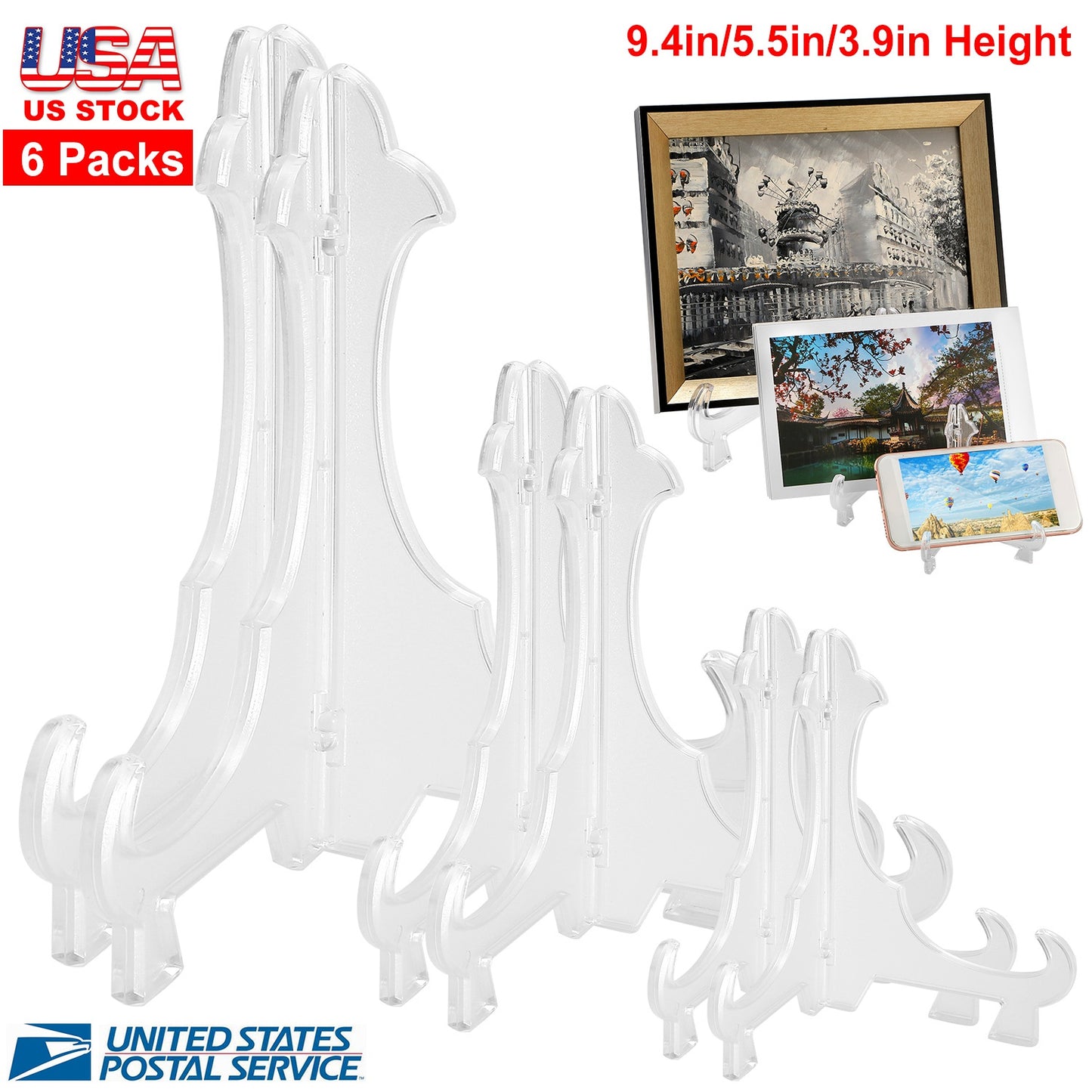 6Pcs Plastic Easels Plate Display Stand Picture Frame Holder for Photo Dish Art Pieces Certificates Placecard Home Office Birthday Decoration