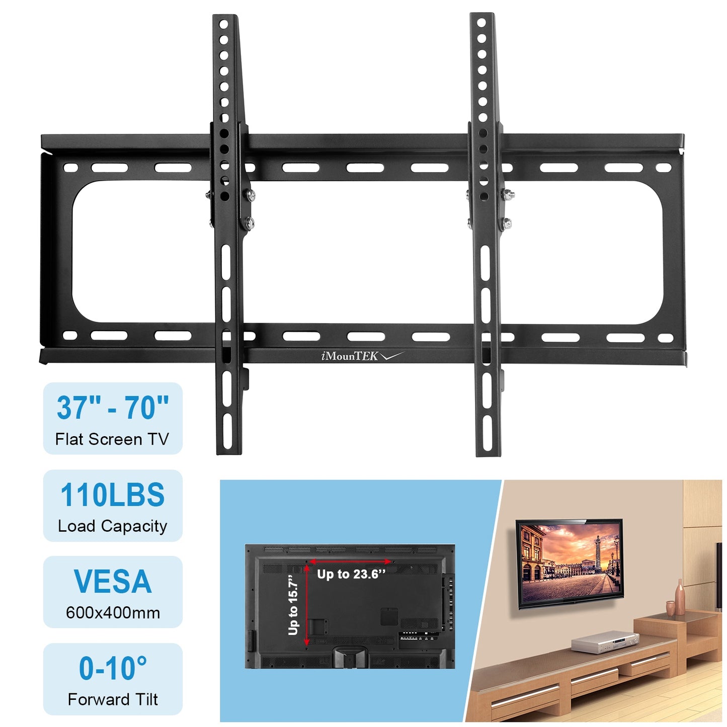 Tilt TV Wall Mount Bracket For 37-70in LED/LCD/PLASMA Flat TV VESA 600x400mm Tilting -10¡