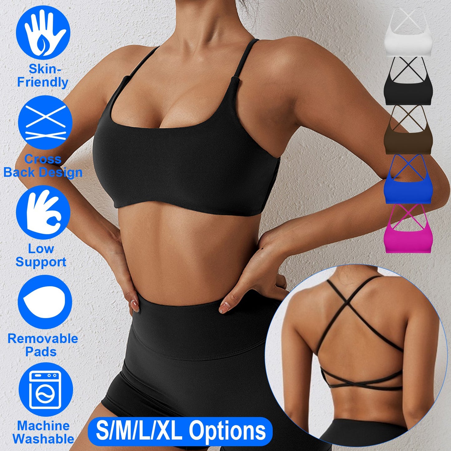 Women Cross Back Sport Bras Padded StrappyÊCrop Open Back Low Impact Bras SexyÊFitnessÊTank Tops with Removable Pads Thin Straps for Gym Yoga Workout