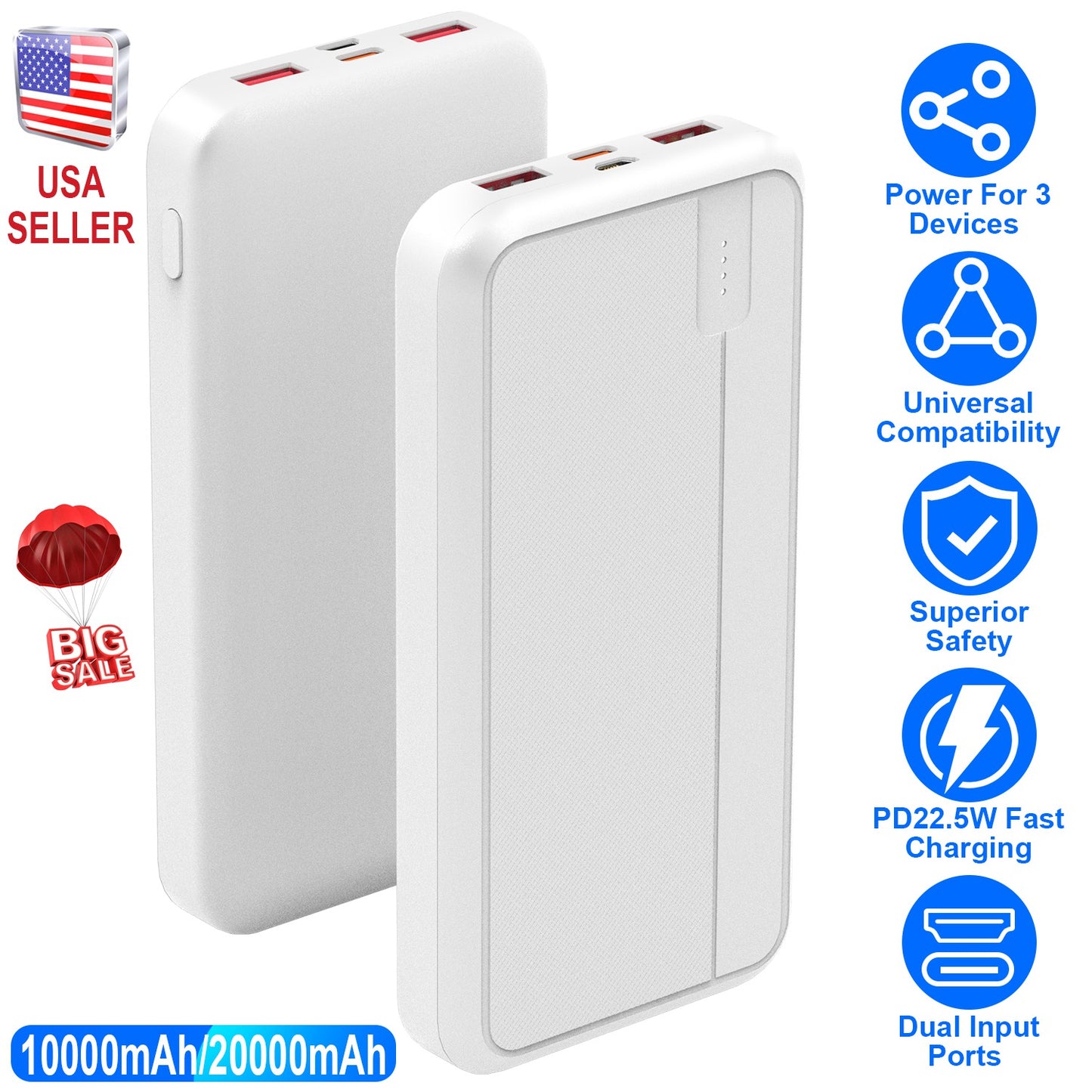 10000mAh PD22.5W Fast Charging Power Bank Fast Charger Portable Phone Charger with Type-C USB Cable Fit For IOS Phone 15/14 Samsung Galaxy S24 And Mor