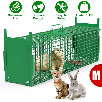 32in 2 Door Live Animal Cage Trap For Animals Under 12LBS Easy To Setup Humane Galvanized Iron Trap Cage For Rabbits Groundhogs Skunk Opossums Nutria