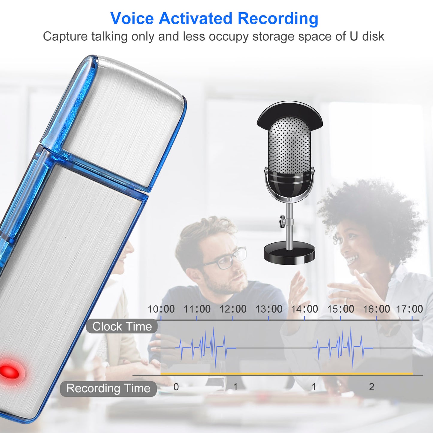 Mini Voice Recorder 8GB Digital Sound Audio Activated Recorder USB Flash Drive Disk w/ 96Hrs Recording U Disk Recorder For Meeting Lectures