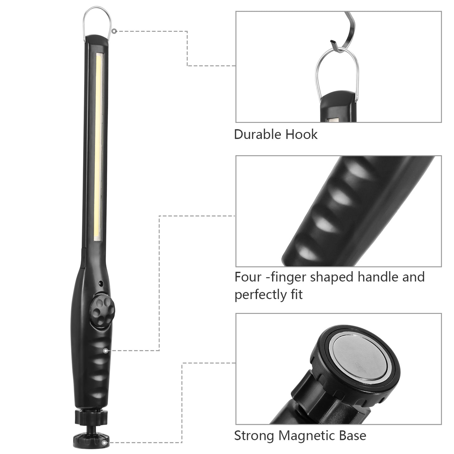 COB Work Light IPX4 Handheld Emergency LED Lamp Dimmable Magnetic Hook Night Light for Camping Adventure Repair Use
