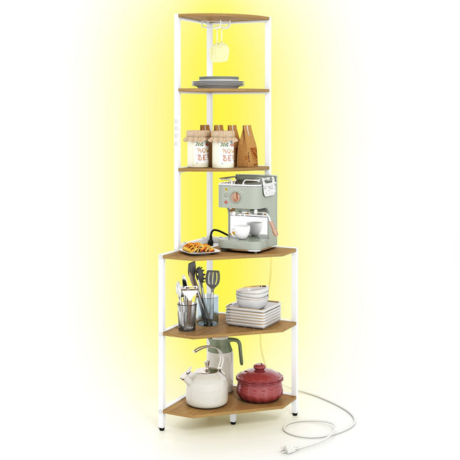 65 Inch 6-Tier Corner Shelf with Charging Station and Ambience Light