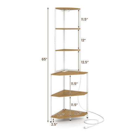 65 Inch 6-Tier Corner Shelf with Charging Station and Ambience Light