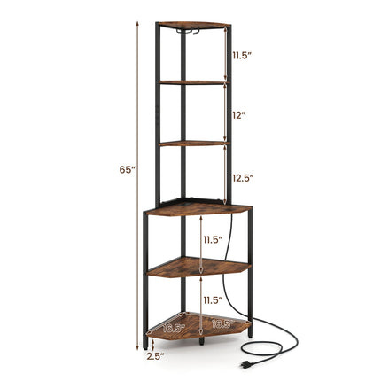 65 Inch 6-Tier Corner Shelf with Charging Station and Ambience Light
