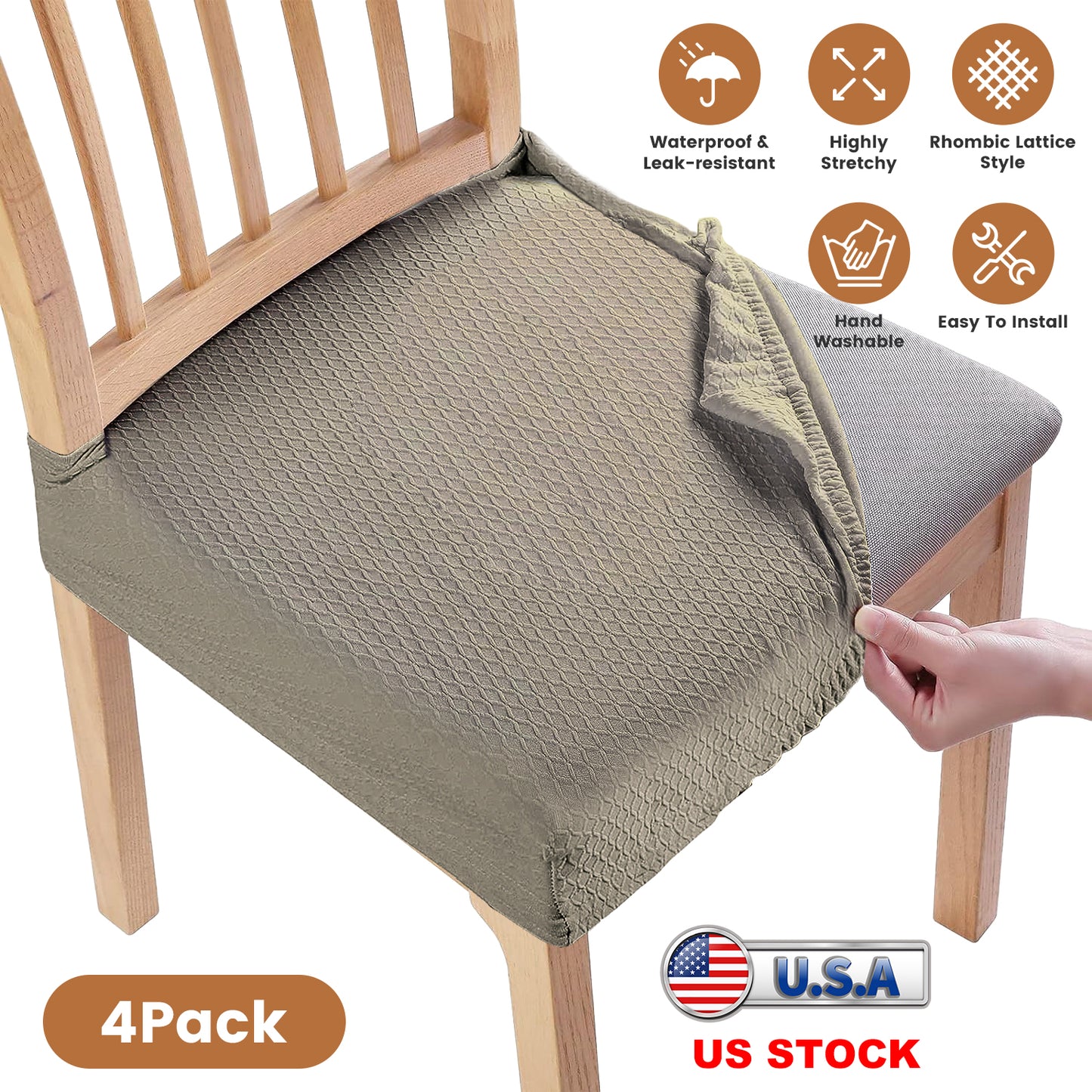 4Pack Waterproof Dining Chair Slipcovers Stretch Chair Seat Slipcovers Removable Washable Jacquard Seat Covers for Dining Room