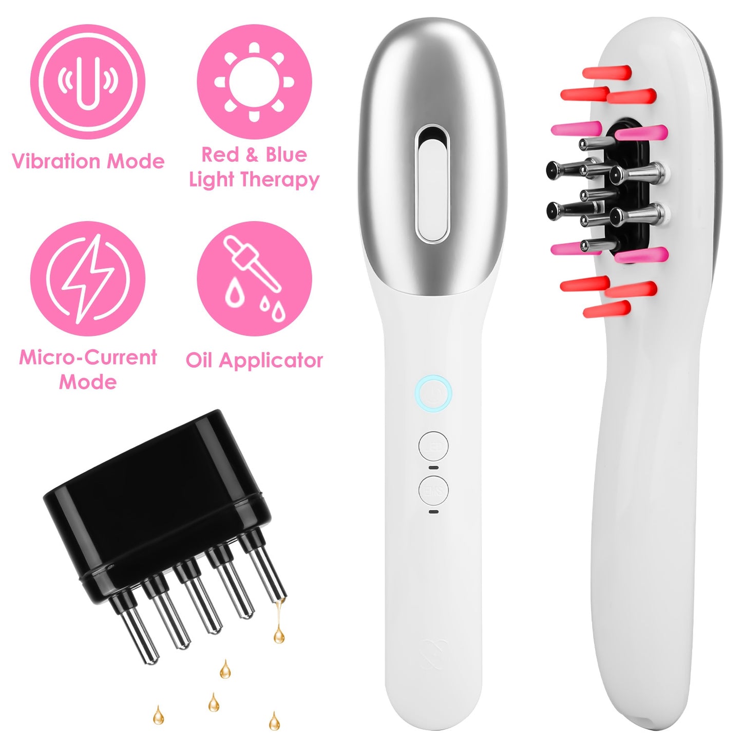 Electric Scalp Massage Comb MicrocurrentÊHair Brush Handheld Head Scratcher Massager Hair Oil Applicator with Vibration Micro-Current Mode Red & Blue