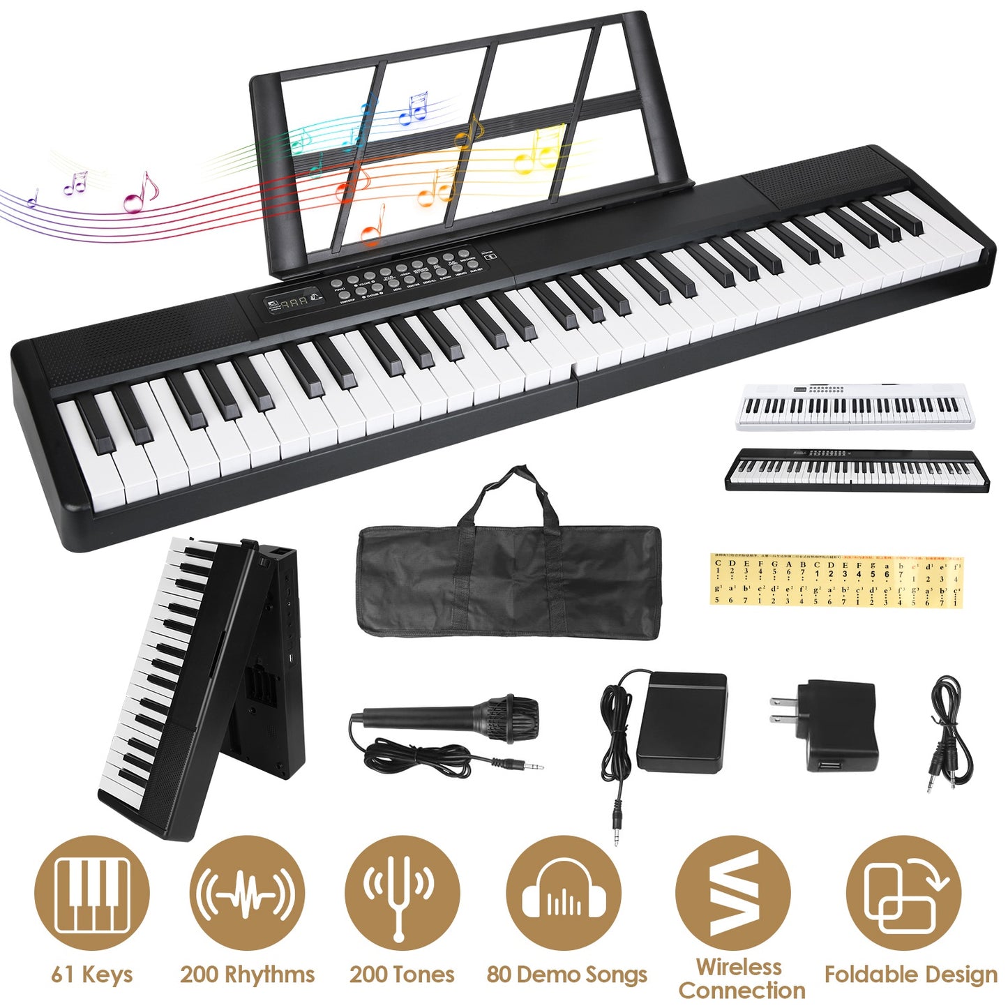 61Keys Foldable Electronic Piano Keyboard With Micro Audio Sustain Pedal Music Stand Storage Bag Portable Wireless MiDi Connection Keyboard For Beginn